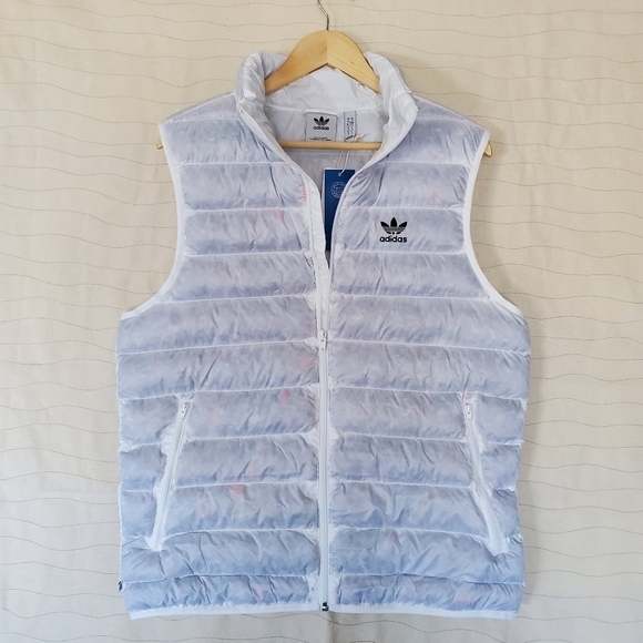 NEW Adidas Mens Originals Essential Puff Vest Jacket Grey White Size SMALL - Picture 1 of 7